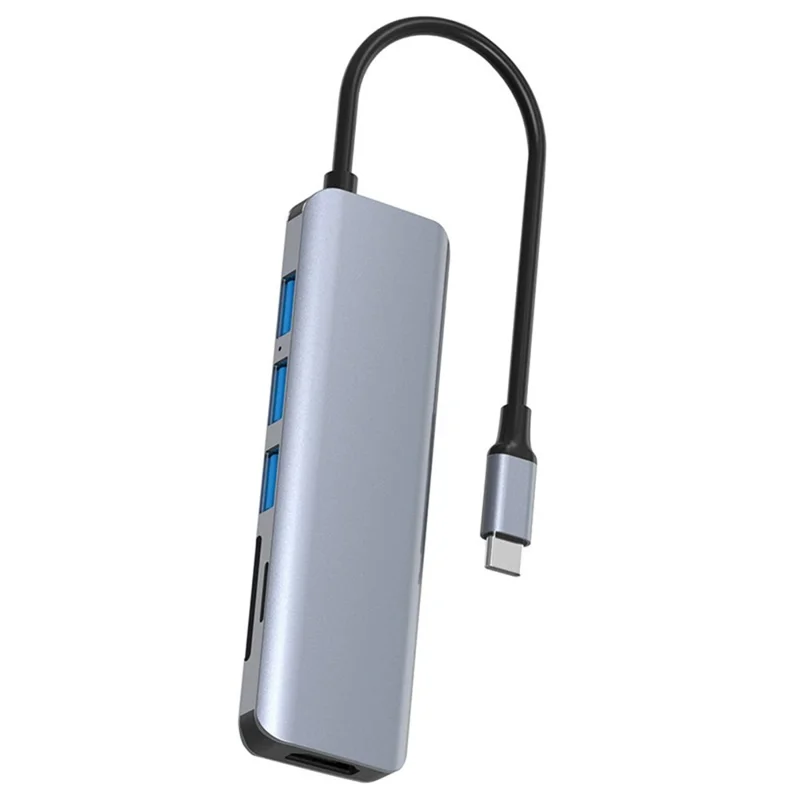 HC-75C 7 in 1 USB C Hub 3x USB3.0 4K HD SD / TF Card Reader with PD 60W Charging Port - Grey