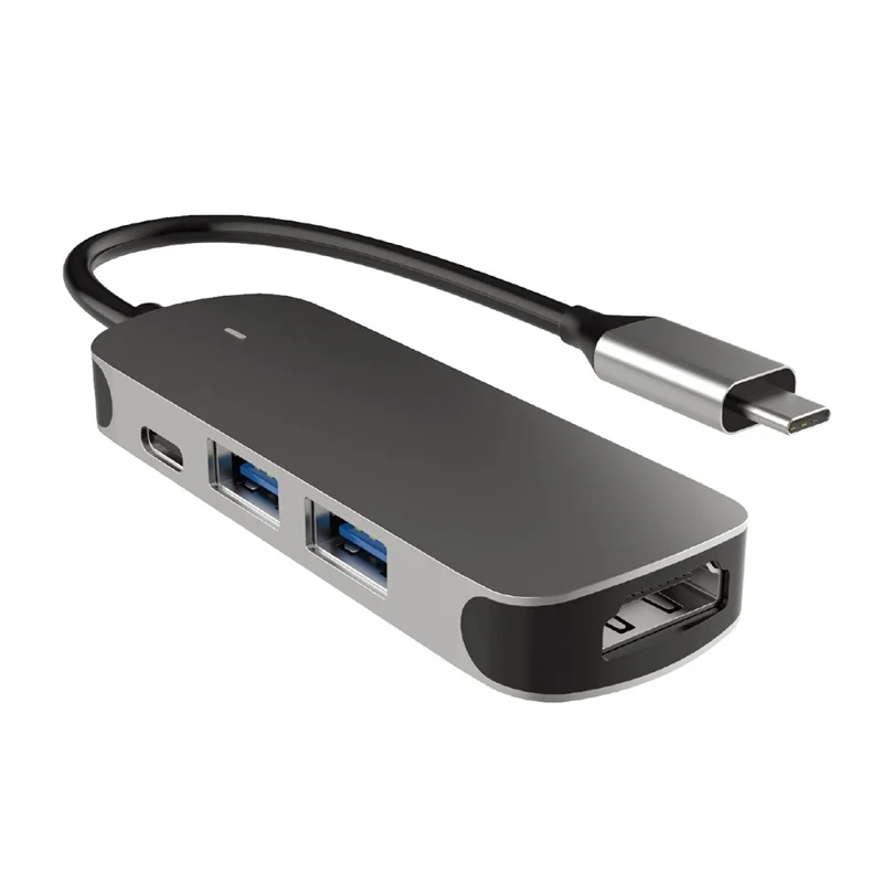 COTECI 4 in 1 USB-C Hub Multiport Adapter Type-C to HD+USB2.0+USB3.0+PD / Data Transmission for MacBook Laptop - Grey