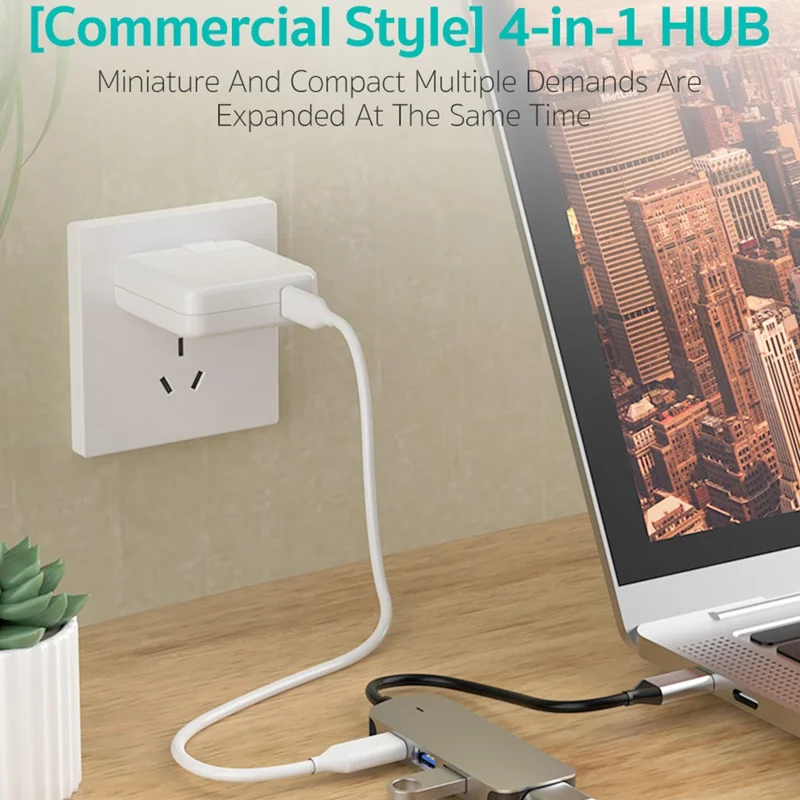 COTECI 4 in 1 USB-C Hub Multiport Adapter Type-C to HD+USB2.0+USB3.0+PD / Data Transmission for MacBook Laptop - Grey