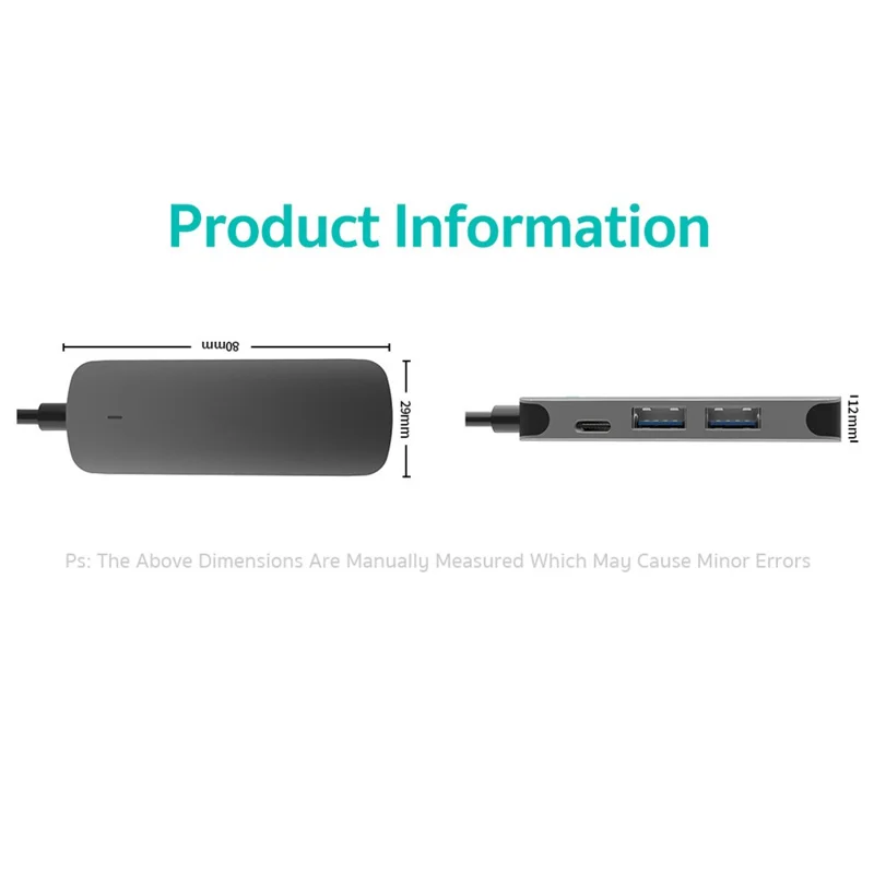 COTECI 4 in 1 USB-C Hub Multiport Adapter Type-C to HD+USB2.0+USB3.0+PD / Data Transmission for MacBook Laptop - Grey