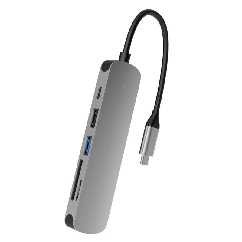 COTECI 6 in 1 USB-C Hub Type-C to 4K HD USB3.0 USB2.0 SD TF PD Docking Station for MacBook Laptop - Grey