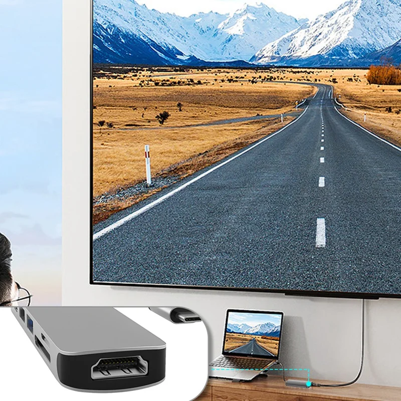 COTECI 6 in 1 USB-C Hub Type-C to 4K HD USB3.0 USB2.0 SD TF PD Docking Station for MacBook Laptop - Grey