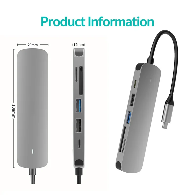 COTECI 6 in 1 USB-C Hub Type-C to 4K HD USB3.0 USB2.0 SD TF PD Docking Station for MacBook Laptop - Grey