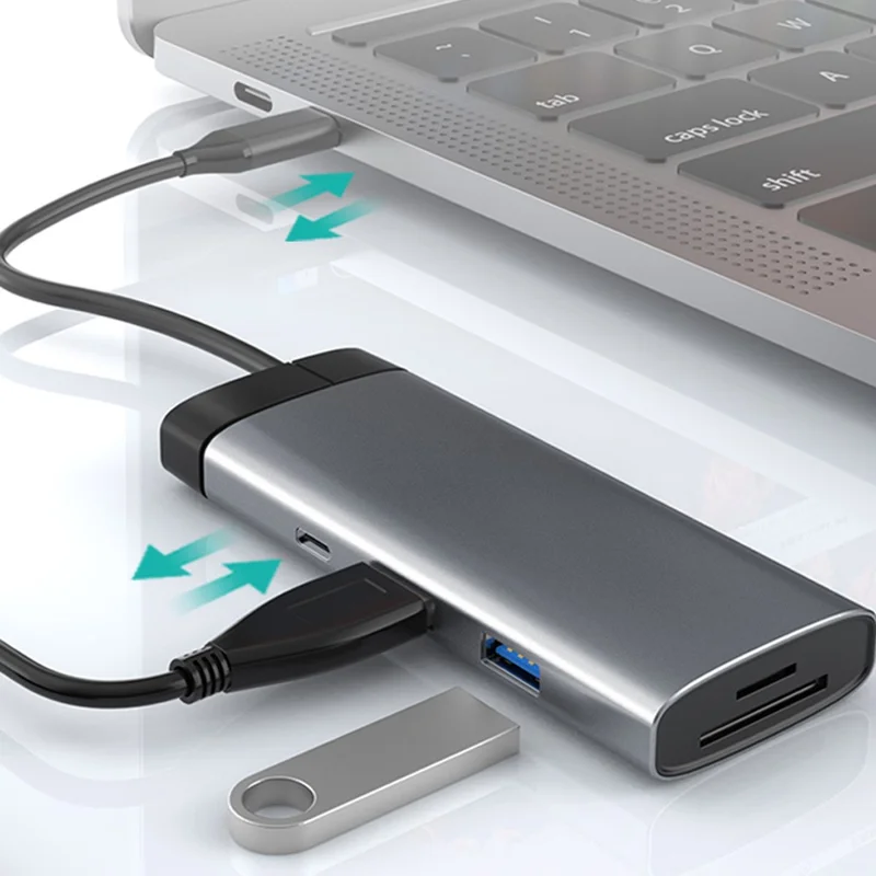 COTECI 16011 7-in-1 USB-C Hub Multiport Adapter Type-C to PD+USB3.0+USB2.0+HD+USB-C2.0+SD+TF Docking Station for Laptop - Grey