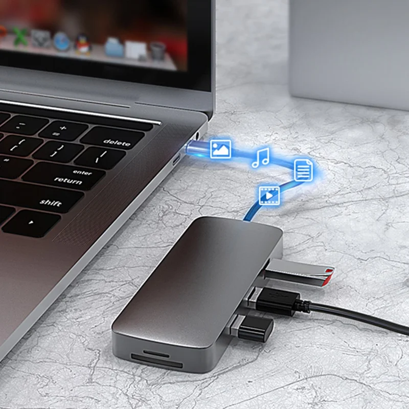 COTECI 16012 10 in 1 USB C Hub Type-C to HD 4K VGA USB 3.0 PD 100W SD TF RJ45 Audio Adapter for Laptop - Grey