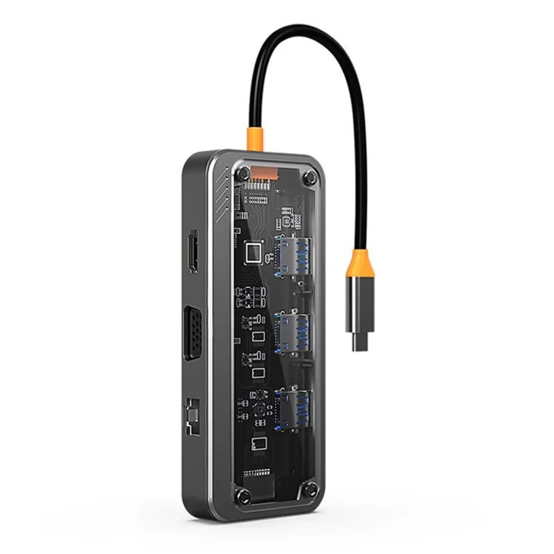 COTECI 16013 Punk 10-in-1 USB Hub Type-C Docking Station 4K HD VGA RJ45 100W PD for Laptop