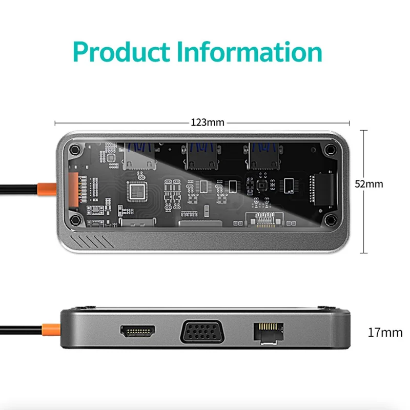 COTECI 16013 Punk 10-in-1 USB Hub Type-C Docking Station 4K HD VGA RJ45 100W PD for Laptop