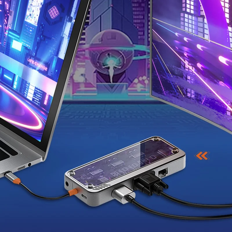 COTECI 16013 Punk 10-in-1 USB Hub Type-C Docking Station 4K HD VGA RJ45 100W PD for Laptop