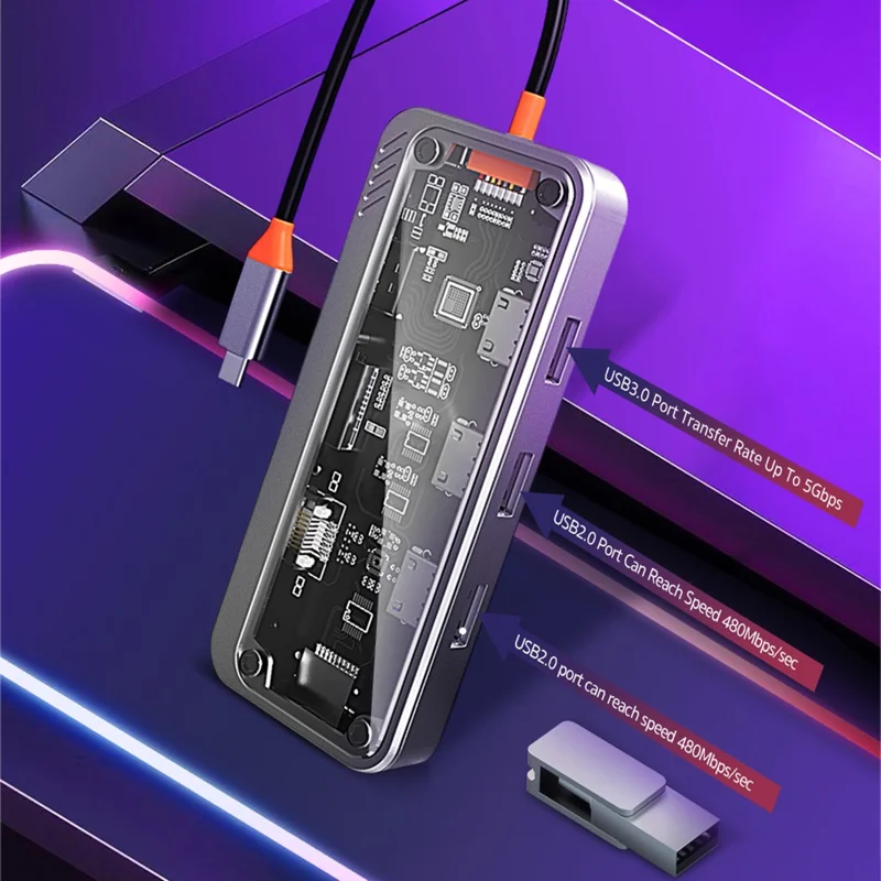 COTECI 16013 Punk 10-in-1 USB Hub Type-C Docking Station 4K HD VGA RJ45 100W PD for Laptop