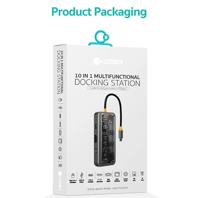 COTECI 16013 Punk 10-in-1 USB Hub Type-C Docking Station 4K HD VGA RJ45 100W PD for Laptop