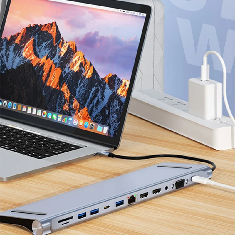 COTECI 16014 Hub USB-C 12-em-1 Tipo-C 87W PD Carregamento Rápido Estação de Acoplamento HD 4K para Laptop