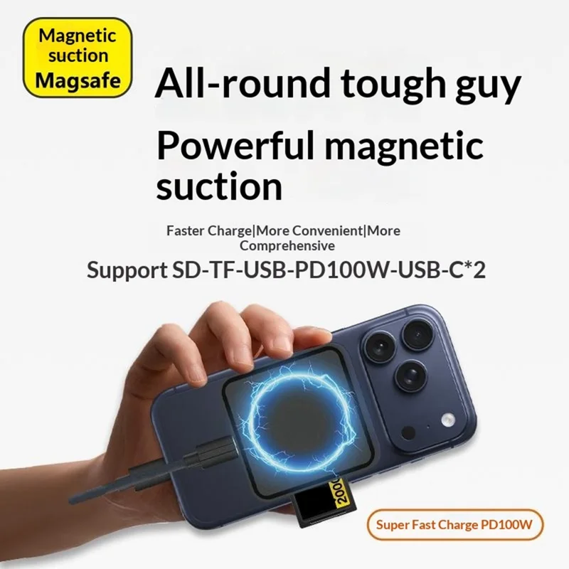 TYS-1030 Magnetic 6-in-1 USB Hub Card Reader 100W PD Fast Charging Wireless Charger Docking Station for Phone Tablet - Black