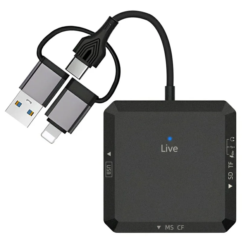 TYS-1029 iP (5-14)+USB+Type-C Interface Hub 9-in-1 USB-C Adapter Card Reader for TF  /  SD  /  CF  /  MS 60W PD Fast Charging Docking Station - Black