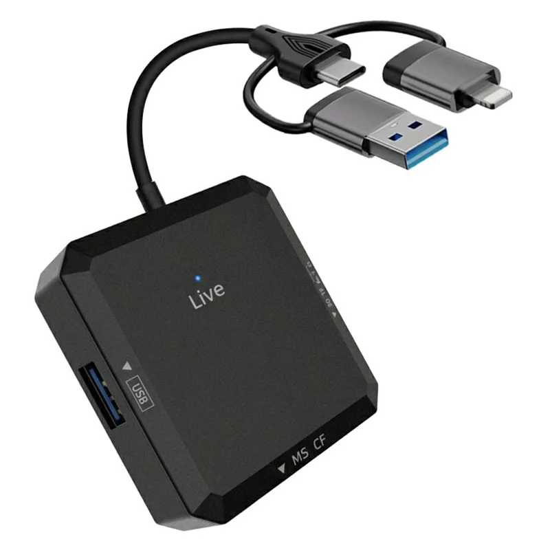 TYS-1029 iP (5-14)+USB+Type-C Interface Hub 9-in-1 USB-C Adapter Card Reader for TF  /  SD  /  CF  /  MS 60W PD Fast Charging Docking Station - Black