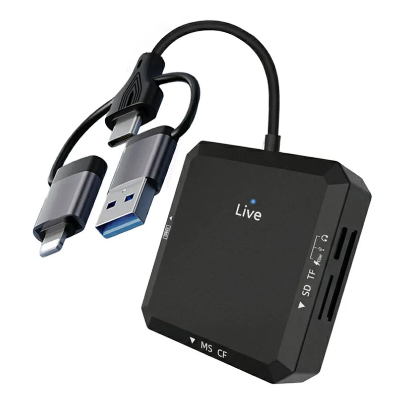 TYS-1029 iP (5-14)+USB+Type-C Interface Hub 9-in-1 USB-C Adapter Card Reader for TF  /  SD  /  CF  /  MS 60W PD Fast Charging Docking Station - Black