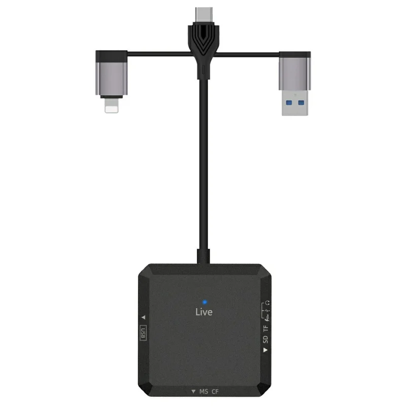 TYS-1029 iP (5-14)+USB+Type-C Interface Hub 9-in-1 USB-C Adapter Card Reader for TF  /  SD  /  CF  /  MS 60W PD Fast Charging Docking Station - Black