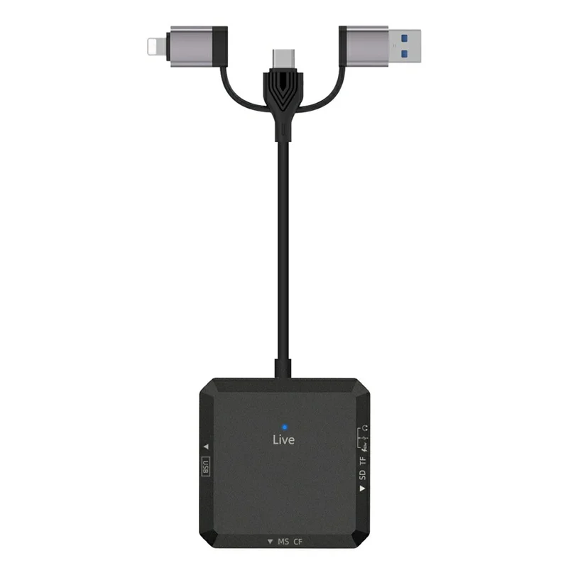 TYS-1029 iP (5-14)+USB+Type-C Interface Hub 9-in-1 USB-C Adapter Card Reader for TF  /  SD  /  CF  /  MS 60W PD Fast Charging Docking Station - Black