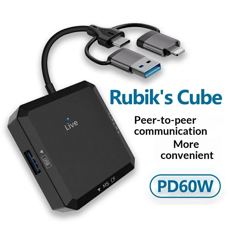 TYS-1029 iP (5-14)+USB+Type-C Interface Hub 9-in-1 USB-C Adapter Card Reader for TF  /  SD  /  CF  /  MS 60W PD Fast Charging Docking Station - Black