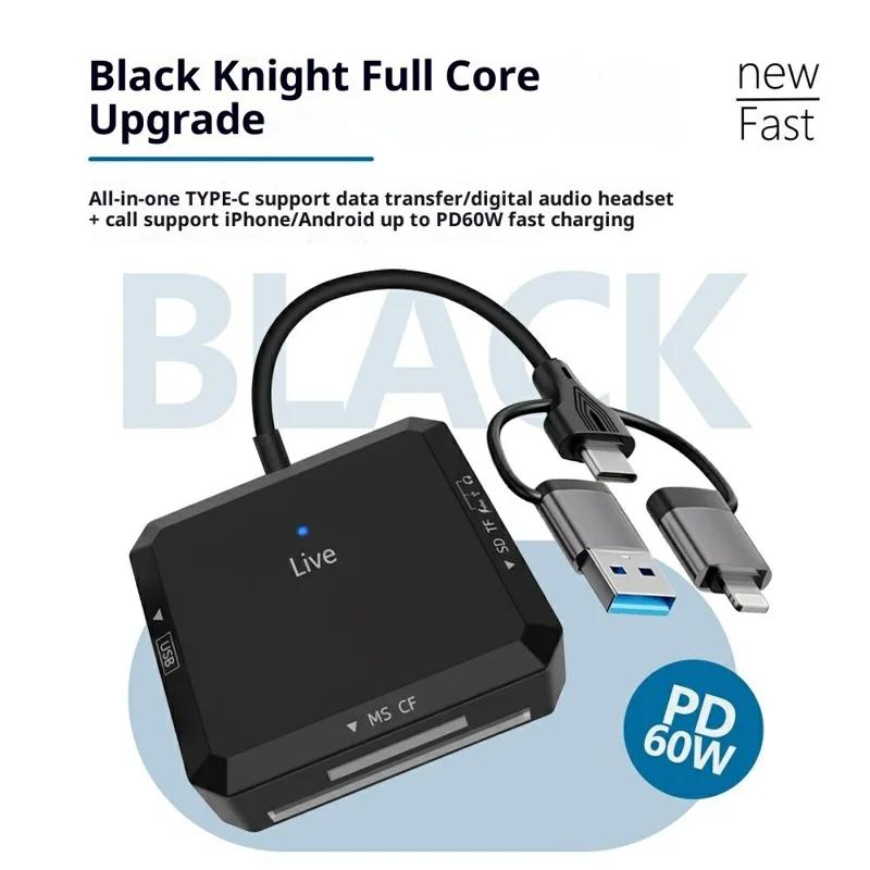 TYS-1029 iP (5-14)+USB+Type-C Interface Hub 9-in-1 USB-C Adapter Card Reader for TF  /  SD  /  CF  /  MS 60W PD Fast Charging Docking Station - Black