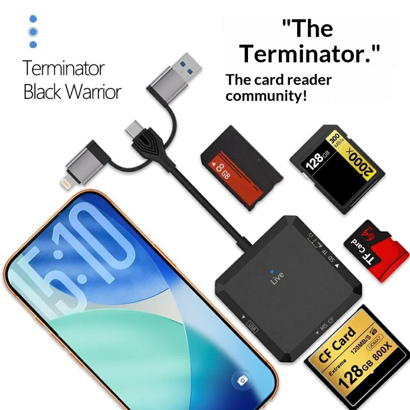 TYS-1029 iP (5-14)+USB+Type-C Interface Hub 9-in-1 USB-C Adapter Card Reader for TF  /  SD  /  CF  /  MS 60W PD Fast Charging Docking Station - Black