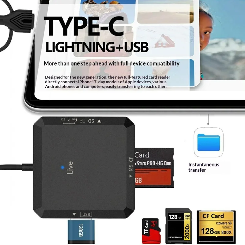 TYS-1029 iP (5-14)+USB+Type-C Interface Hub 9-in-1 USB-C Adapter Card Reader for TF  /  SD  /  CF  /  MS 60W PD Fast Charging Docking Station - Black
