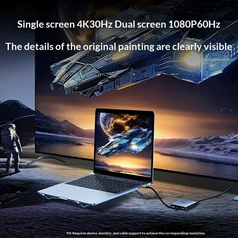 Adattatore UGREEN CM866 65145 USB-C a Doppia HD 4K/30Hz con Porta USB-A 3.0 e Ricarica Rapida PD 100W