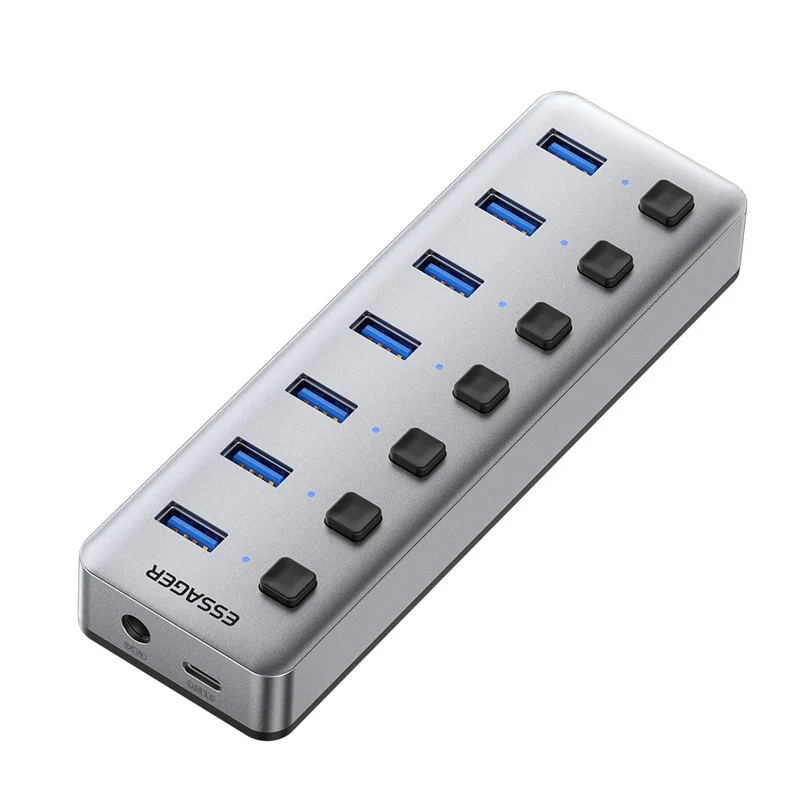 ESSAGER 7in1 USB 3.0 Expansion Hub 7 Ports 5Gbps Data Transfer Independent Switches - EU Plug