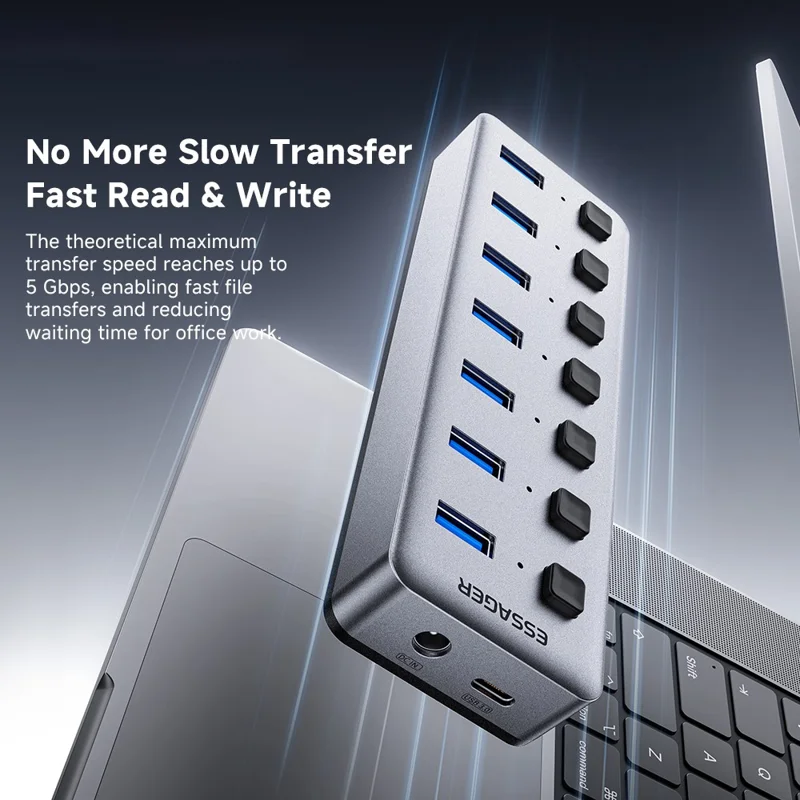 ESSAGER 7in1 USB 3.0 Expansion Hub 7 Ports 5Gbps Data Transfer Independent Switches - EU Plug