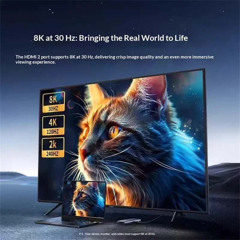 UGREEN 15852 6 в 1 концентратор Type-C Dual HD 8K / 30 Гц 4K / 60 Гц PD 100 Вт быстрая зарядка USB 3.0 док-станция - серый