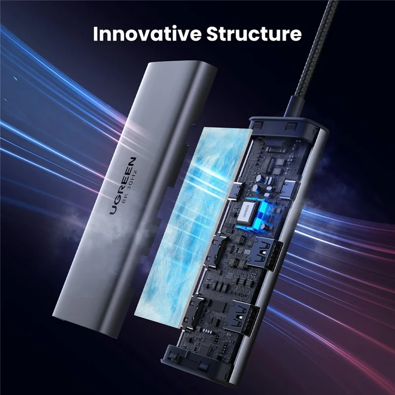UGREEN 15852 6 в 1 концентратор Type-C Dual HD 8K / 30 Гц 4K / 60 Гц PD 100 Вт быстрая зарядка USB 3.0 док-станция - серый