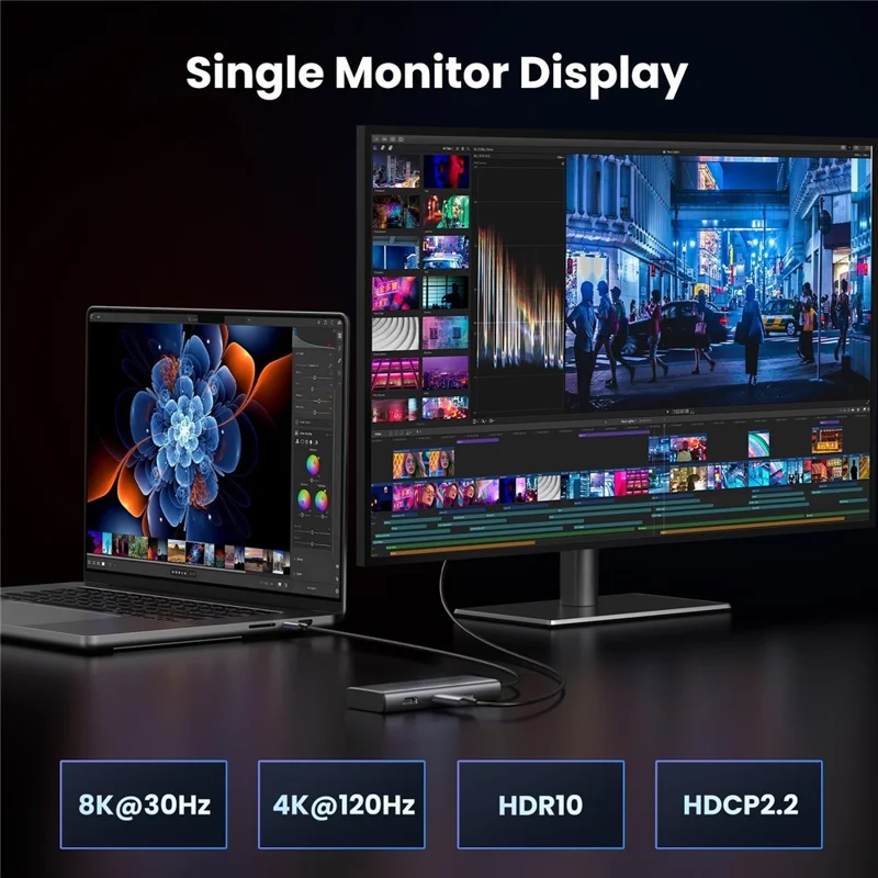 UGREEN 15852 6 в 1 концентратор Type-C Dual HD 8K / 30 Гц 4K / 60 Гц PD 100 Вт быстрая зарядка USB 3.0 док-станция - серый