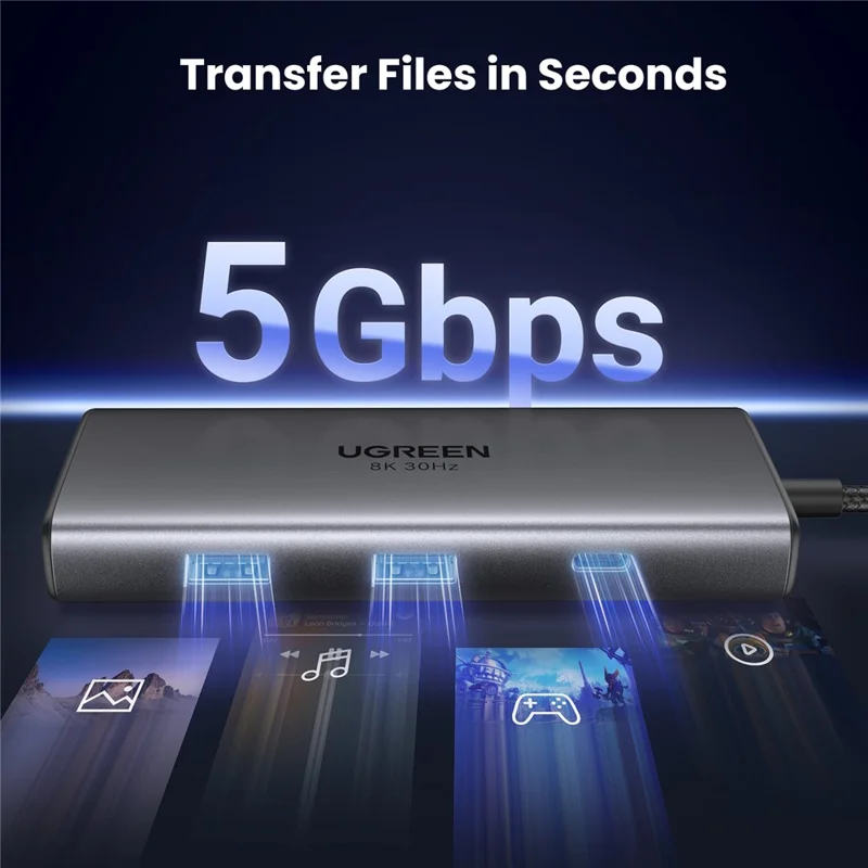UGREEN 15852 6 в 1 концентратор Type-C Dual HD 8K / 30 Гц 4K / 60 Гц PD 100 Вт быстрая зарядка USB 3.0 док-станция - серый