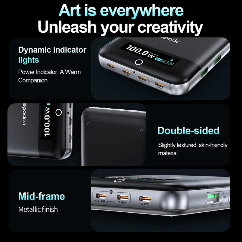 COPODE WLX-905 OLED Display 6-Port GaN Charger 100W PD 4 Type-C + 2 USB-A Desktop Charging Station Support AVS & PPS Protocol - EU Plug