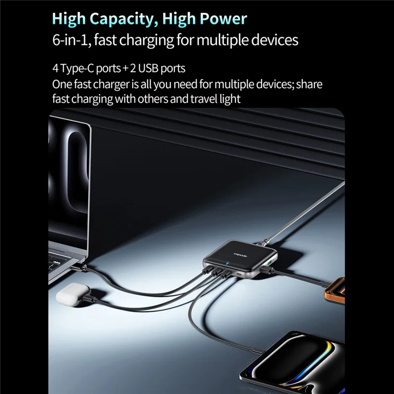 COPODE WLX-906 6-Port GaN Charger 100W PD 4 Type-C + 2 USB-A Desktop Charging Station - US Plug