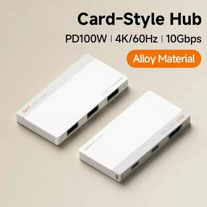 HAGIBIS KZWN02 USB-C to 4-Port USB-A Hub 5Gbps High-Speed Data Hub with USB-C Host and 5V / 3A Power Input - White