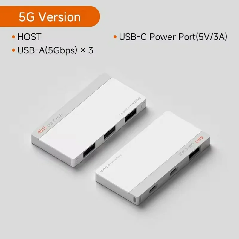 HAGIBIS KZWN02 USB-C to 4-Port USB-A Hub 5Gbps High-Speed Data Hub with USB-C Host and 5V / 3A Power Input - White