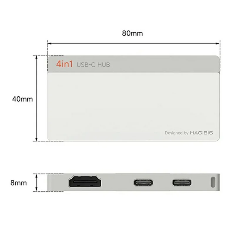 HAGIBIS KZWN02 USB-C to 4-Port USB-A Hub 5Gbps High-Speed Data Hub with USB-C Host and 5V / 3A Power Input - White