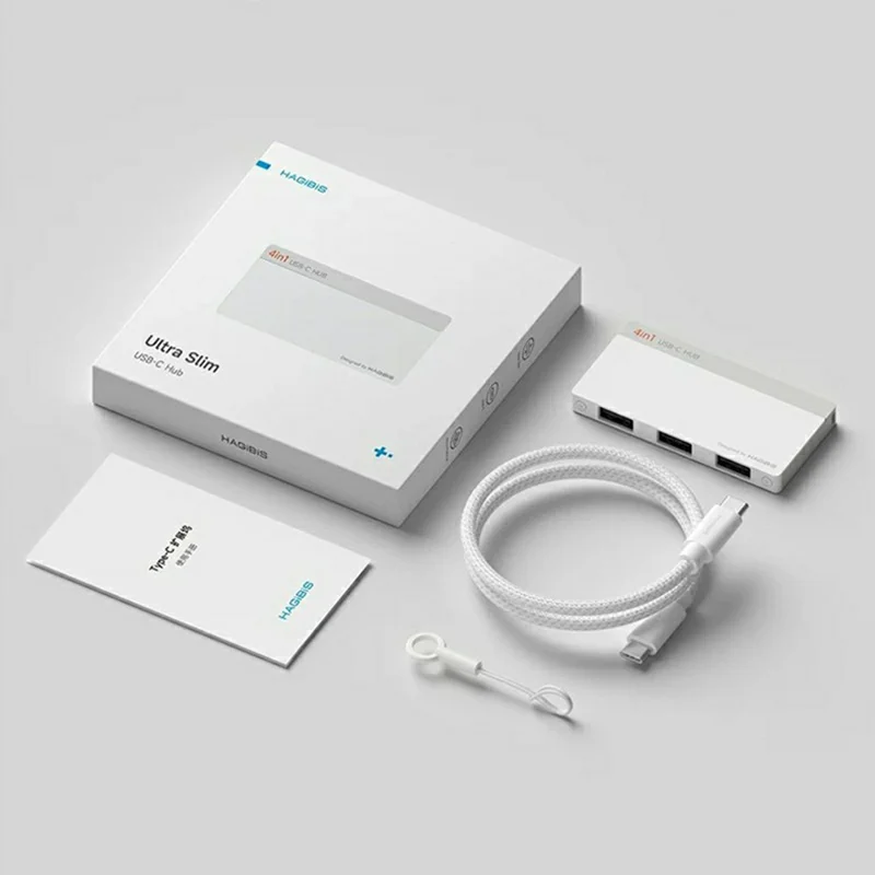 HAGIBIS KZWN02 USB-C to 4-Port USB-A Hub 5Gbps High-Speed Data Hub with USB-C Host and 5V / 3A Power Input - White