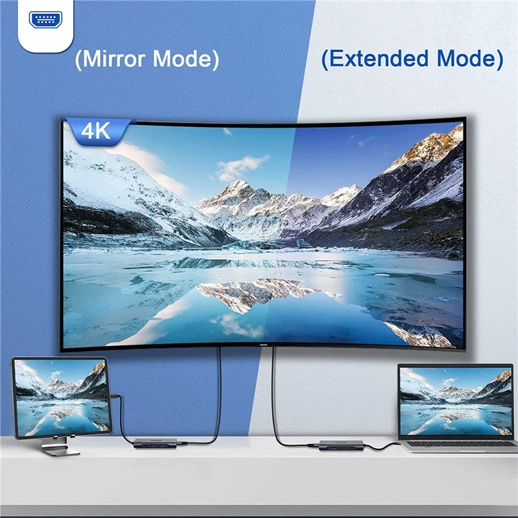 QGEEM QG-UH07-3 7-в-1 Type-C док-станция Multi-Port USB-C концентратор поддерживает HD совместимый Chromebook Thunderbolt 3