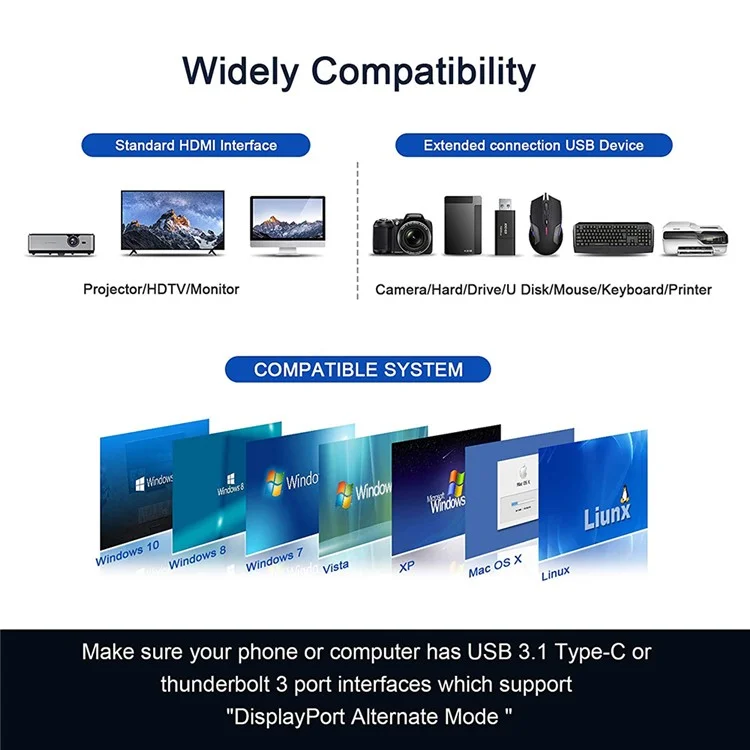 QGEEM QG-UH07-3 7-в-1 Type-C док-станция Multi-Port USB-C концентратор поддерживает HD совместимый Chromebook Thunderbolt 3