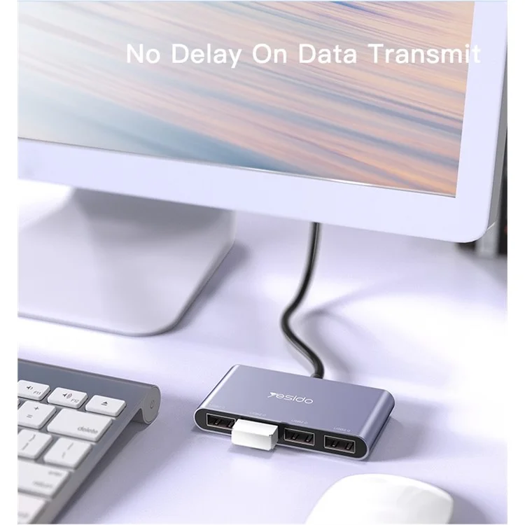 YESIDO HB12 0.15m 4-Port USB 2.0 Hub USB Adapter Dock Station for Data Transfer and Power Charging