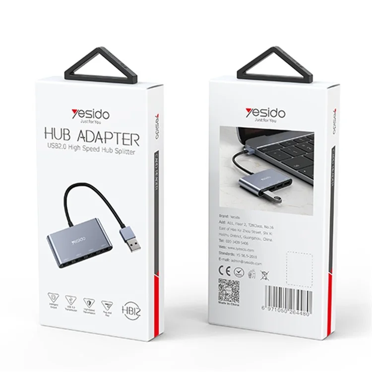 YESIDO HB12 0.15m 4-Port USB 2.0 Hub USB Adapter Dock Station for Data Transfer and Power Charging