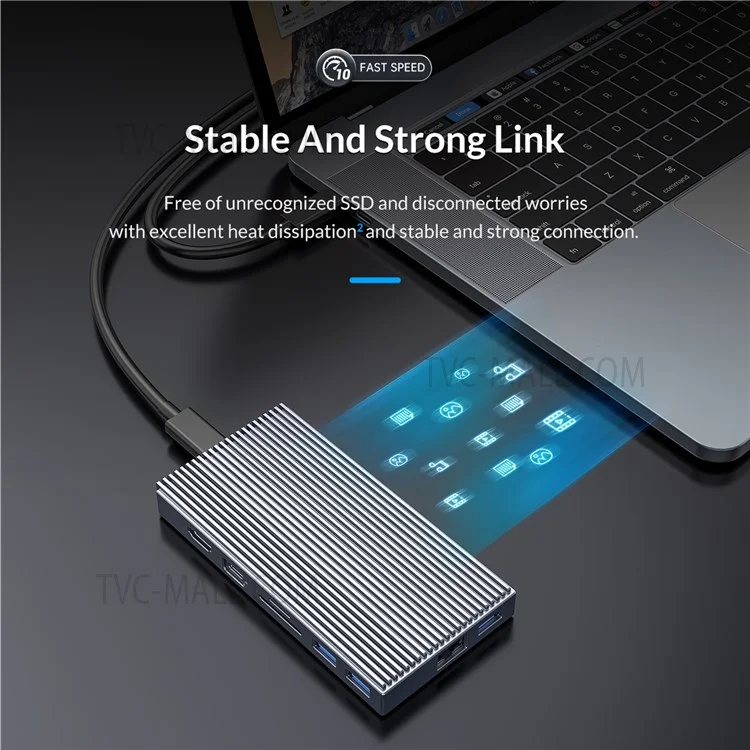 ORICO CDH-9N Station d'accueil Multi-Port Mini USB Hub avec 10Gbps USB3.1/HD/Gigabit LAN/Prise audio 3,5 mm pour ordinateur portable