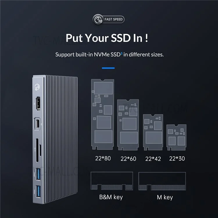 ORICO CDH-9N Station d'accueil Multi-Port Mini USB Hub avec 10Gbps USB3.1/HD/Gigabit LAN/Prise audio 3,5 mm pour ordinateur portable