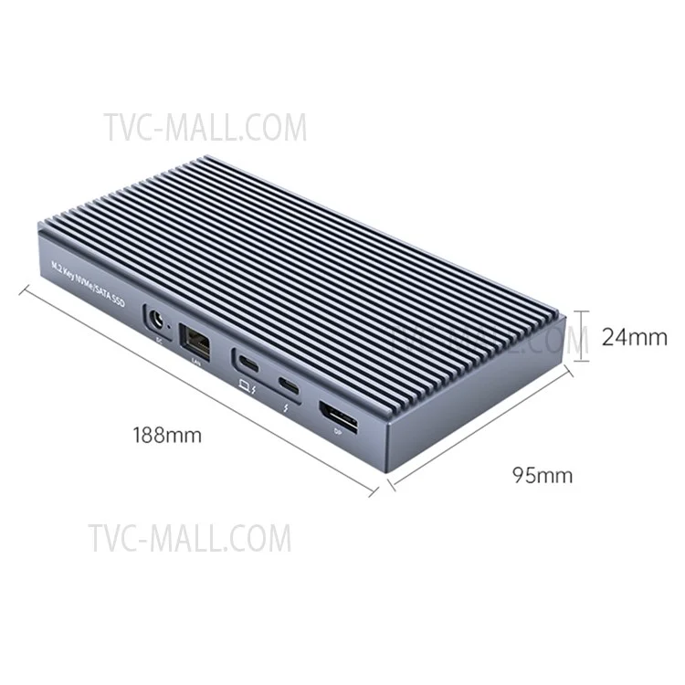 Station d'accueil Thunderbolt 3 ORICO ORICO-TB3-S2-GY-BP avec boîtier SSD double baie M.2 NVMe/NGFF, hub USB C slim avec prise jack 3,5 mm