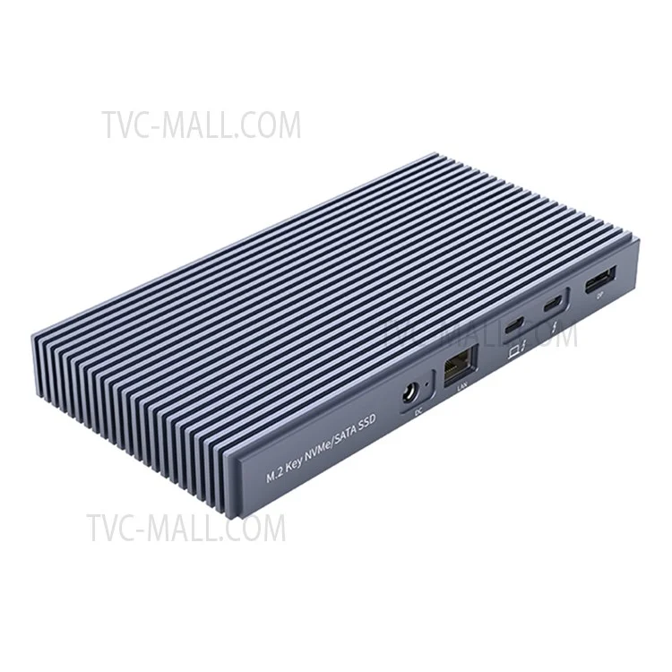 Station d'accueil Thunderbolt 3 ORICO ORICO-TB3-S2-GY-BP avec boîtier SSD double baie M.2 NVMe/NGFF, hub USB C slim avec prise jack 3,5 mm