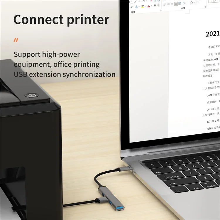U4-C Hub USB C 3xUSB 3.0+USB 2.0 Convertidor Portátil de Transferencia de Datos Tipo C Hub Adaptador Aplicable para Notebook PC/Portátil/Unidades Flash USB/Disco Duro Móvil/Ratón 