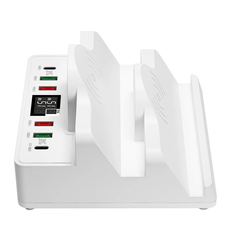 Soporte de Carga Multifuncional 6 USB + Dual PD + Dual QC3.0 + Estación de Carga de Cargador Inalámbrico Dual Para Teléfonos Celulares, Tabletas - Enchufe de la ue