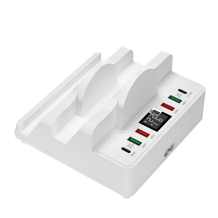 Soporte de Carga Multifuncional 6 USB + Dual PD + Dual QC3.0 + Estación de Carga de Cargador Inalámbrico Dual Para Teléfonos Celulares, Tabletas - Enchufe de la ue