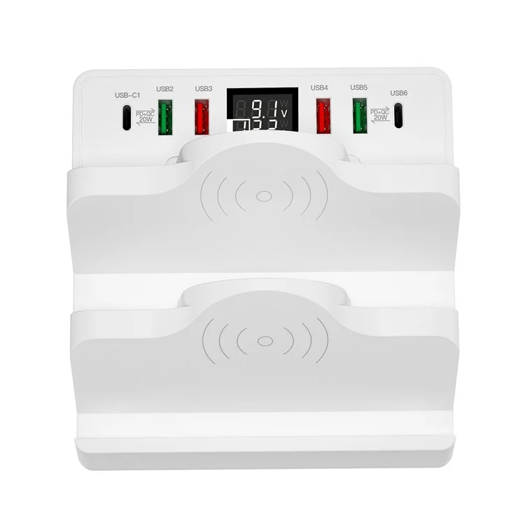 Soporte de Carga Multifuncional 6 USB + Dual PD + Dual QC3.0 + Estación de Carga de Cargador Inalámbrico Dual Para Teléfonos Celulares, Tabletas - Enchufe de la ue